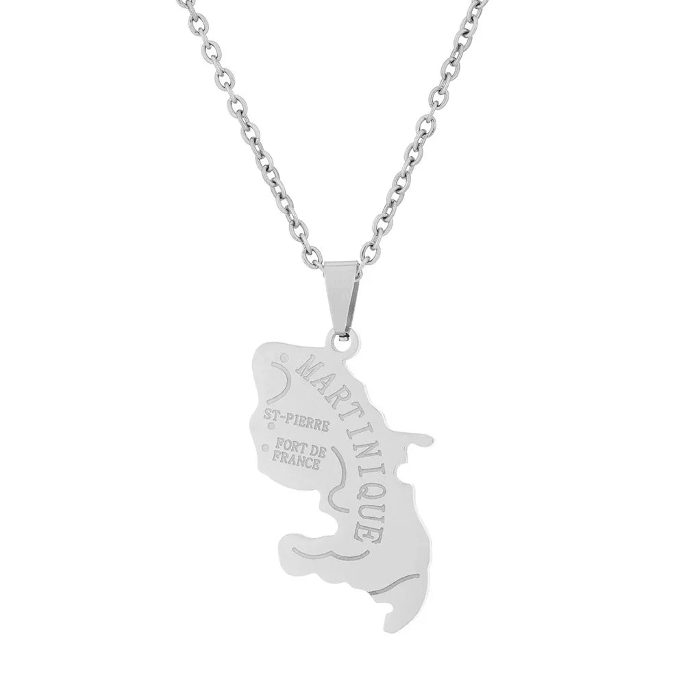 2024 New fashion stainless steel French Martinique map necklace for men and women geometric ethnic style collarbone chain annive