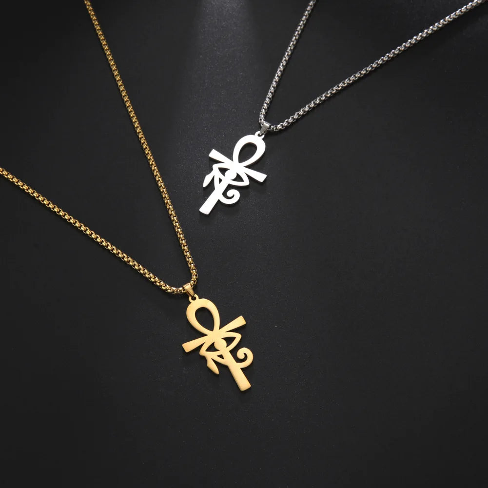 2024 New fashion Egyptian cross The Eye of Horus pendant necklace temperament everything with stainless steel collarbone chain a