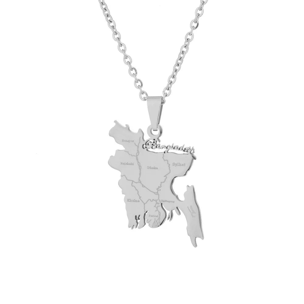 2024 New fashion stainless steel O Bengal map necklace for men and women geometric titanium steel pendant national style clavicl