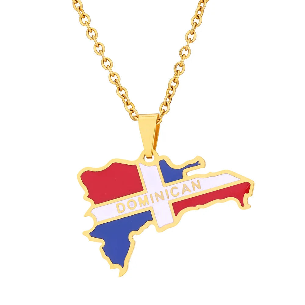 2024 New fashion Dominican map Titanium steel pendant necklace men and women's stainless steel couple necklace