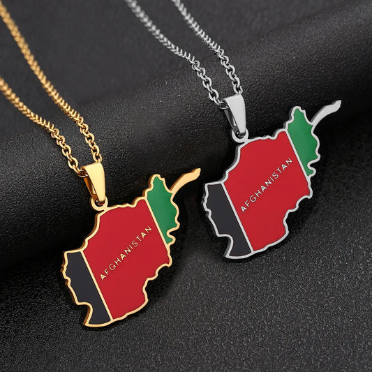 2024 New fashion stainless steel Afghanistan map necklace for men and women geometric titanium steel pendant ethnic style collar