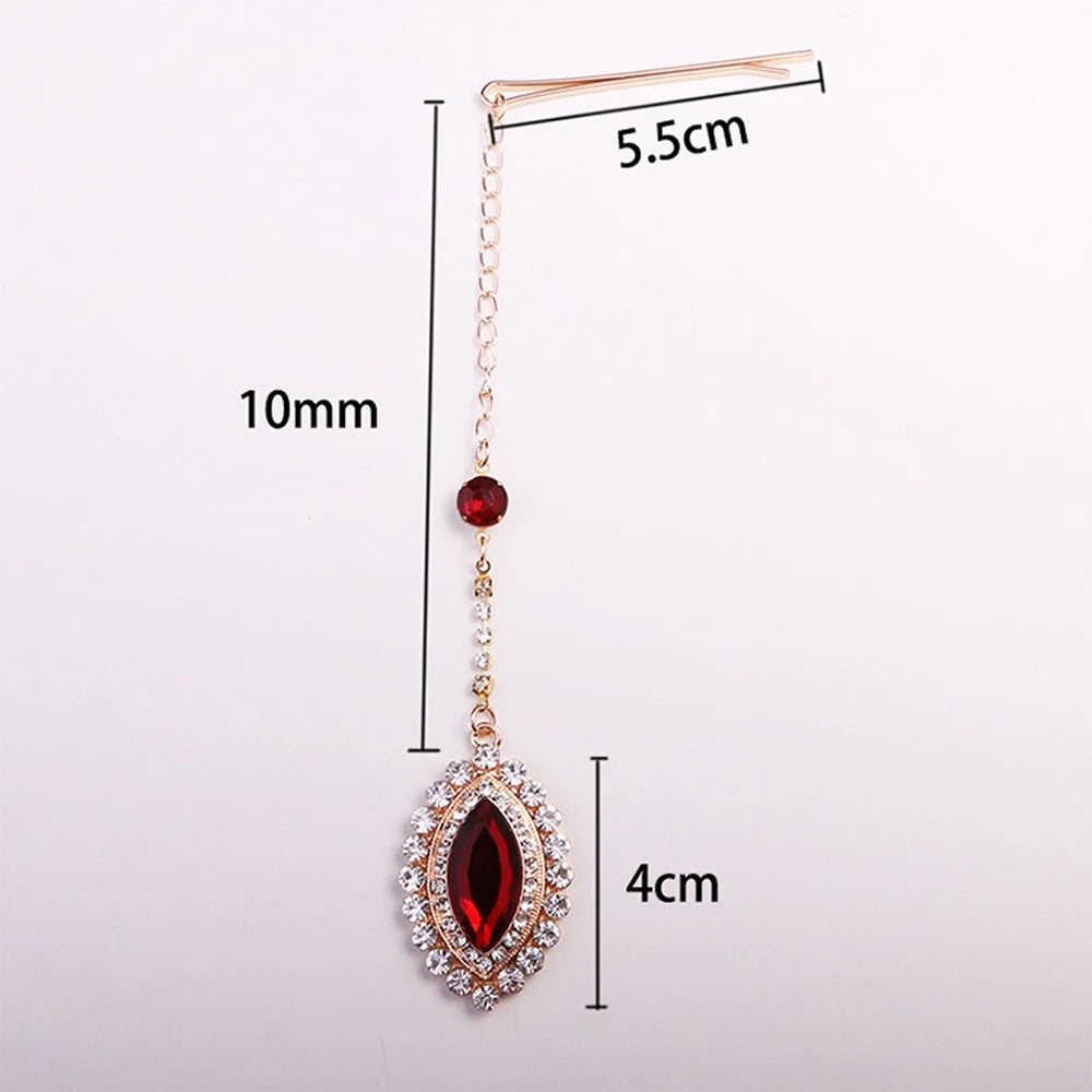 2024 Trend Big Crystal Pendant Forehead Chain Hairpin Hair Accessories Women's Ethnic Tiara Headpiece Tikka Indian Head Jewelry