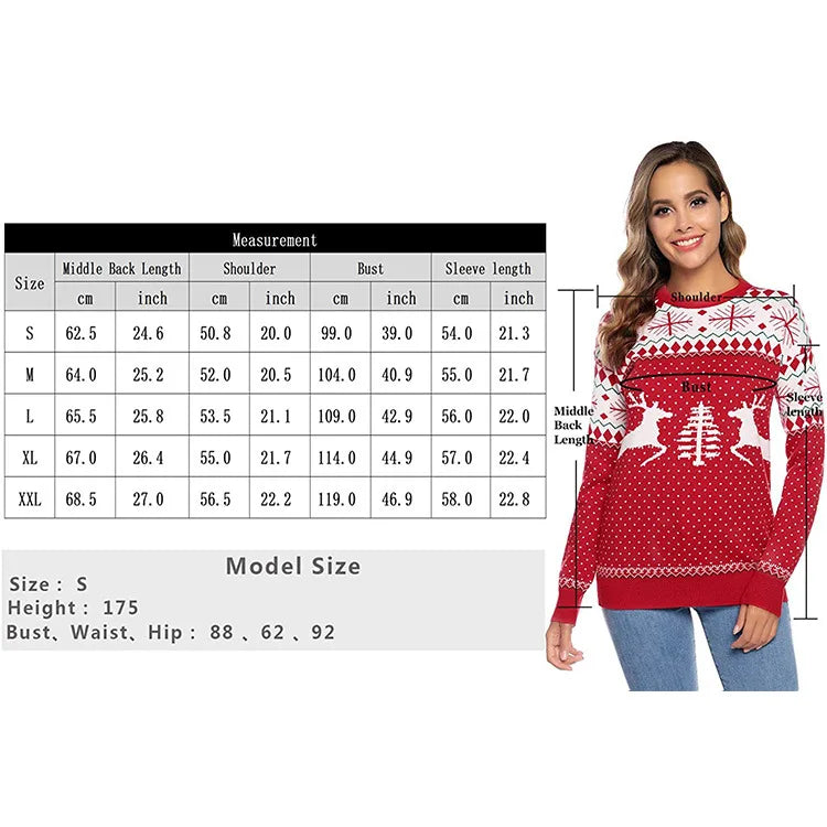 2025 New Christmas Matching Sweaters for Women Men Couples Knitwear Jacquard Elk Print Jumpers Full Sleeve Warm Soft Pullovers
