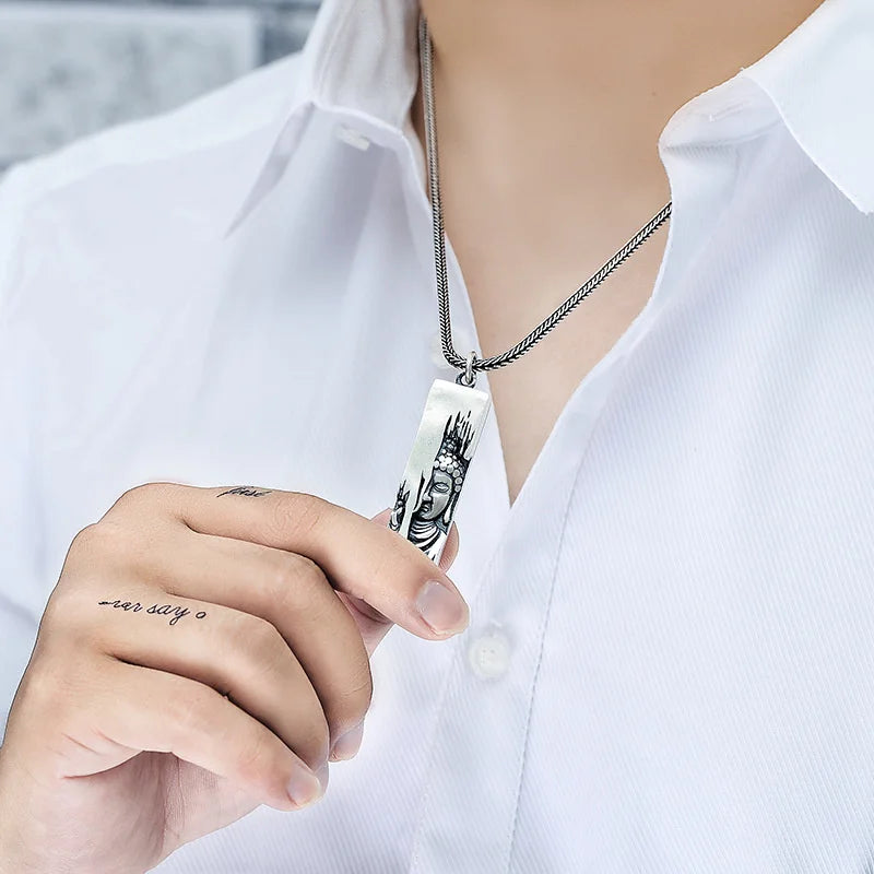 Tathagata Buddha Pendant Men Jewelry Vintage Silver 925 Chain Necklaces Male Retro Lotus Half-faced Buddha Necklace For Women