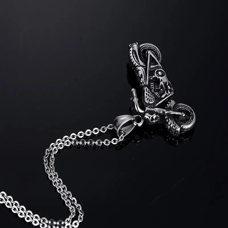 Vintage Men Hip Hop Jewelry Punk Stainless Steel Motorcycle Pendant Necklace Male Bijoux Long Box Chain Wholesale S401