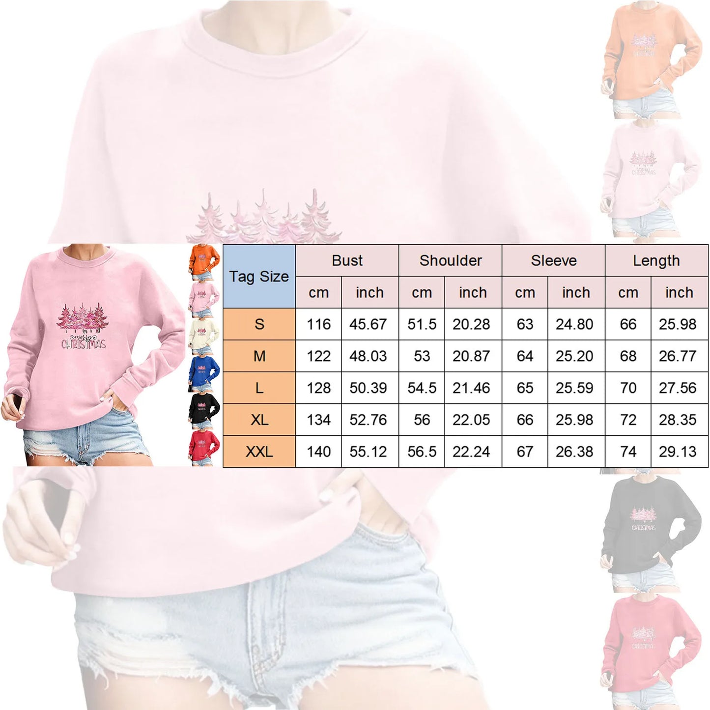 2024 Christmas Pullover Sweater Women's Winter Long Sleeve O-Neck Pullover Sweatshirts Funny Xmas Tree Print Graphic Sweater