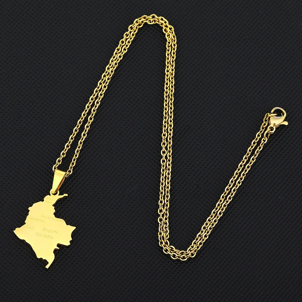 2024 New fashion stainless steel Columbia map with city necklace for women and men couples ethnic style accessory collarbone cha