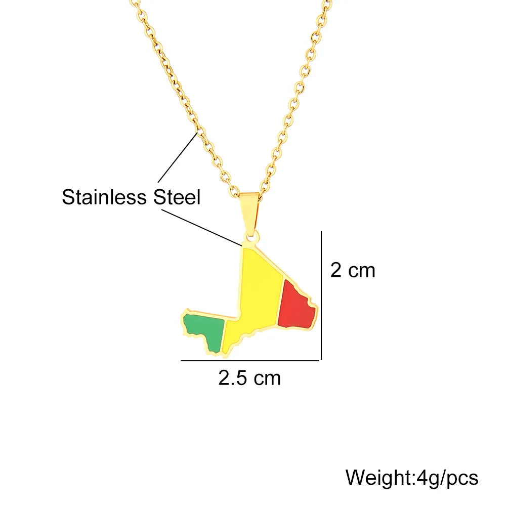 2024 new fashion stainless steel Mali map necklace for men and women geometric ethnic style collarbone chain anniversary small g