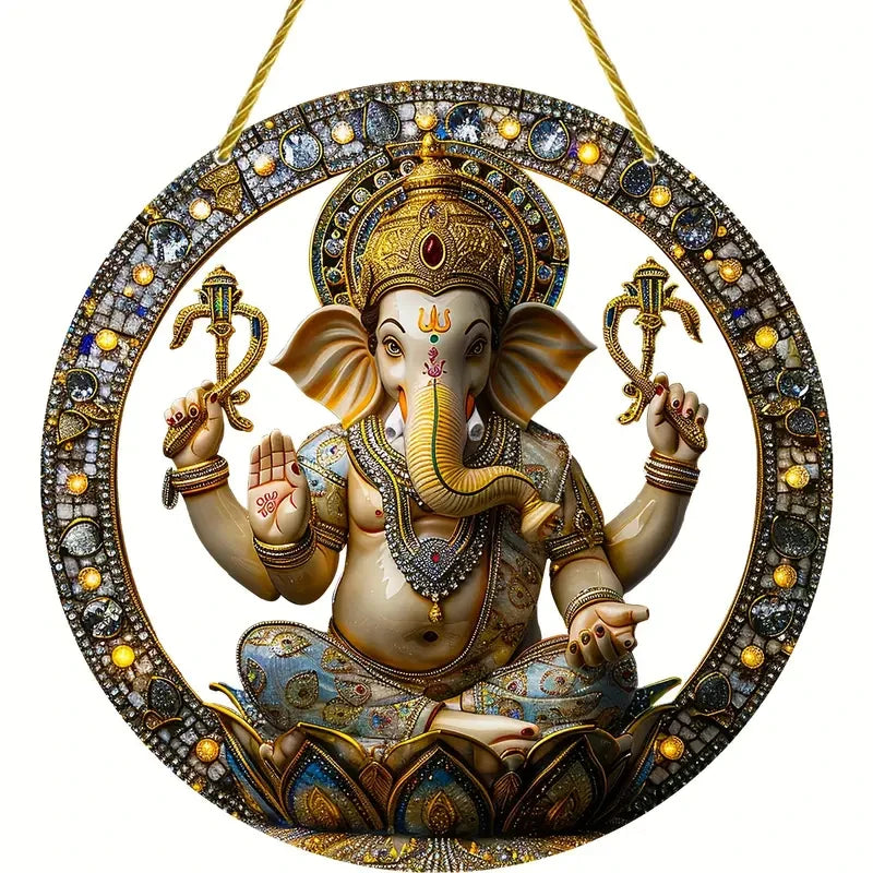 Vibrant Ganesha-The God of Wisdom Suncatcher,2D Round Translucent Hanging,home,room,Hinduism Religious Occasions&Festive Decor