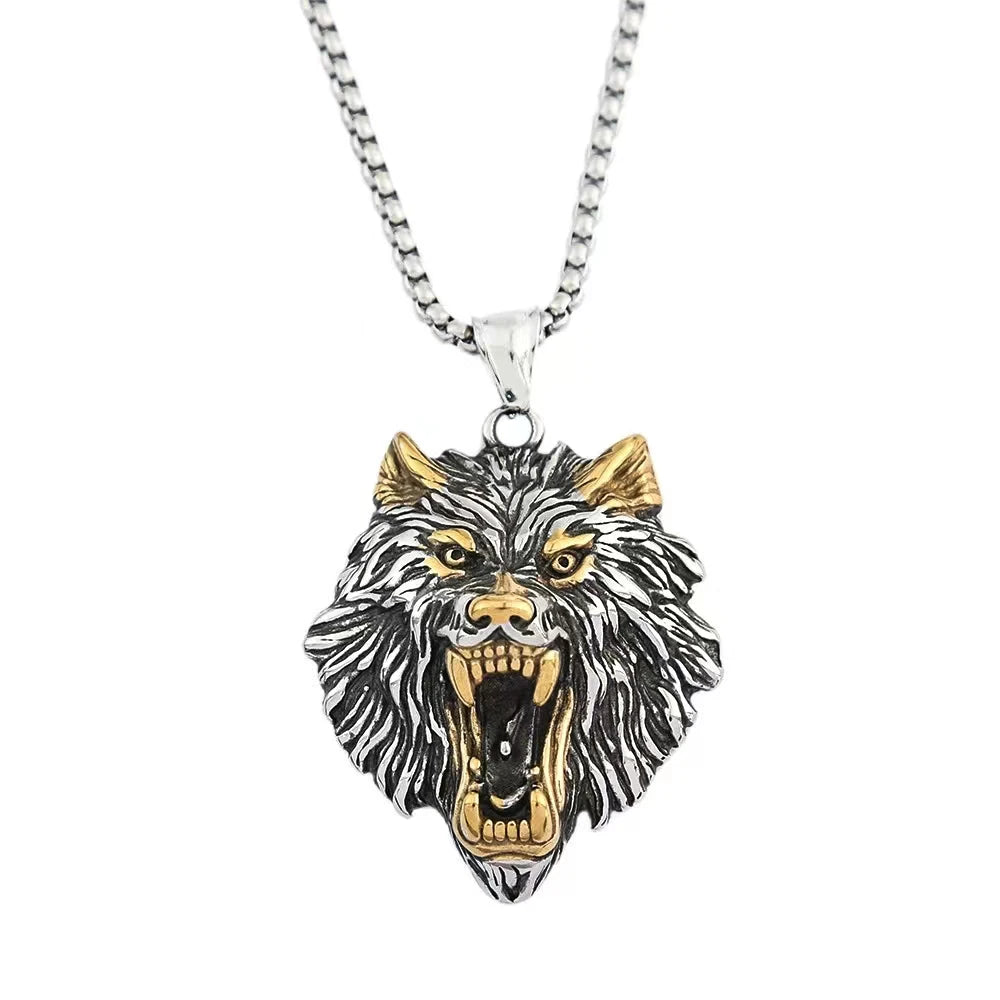 Vintage Nordic Mythology Odin Wolf Pendant Necklace For Men Stainless Steel Viking Fenrir Necklaces Amulet Jewelry Dropshipping