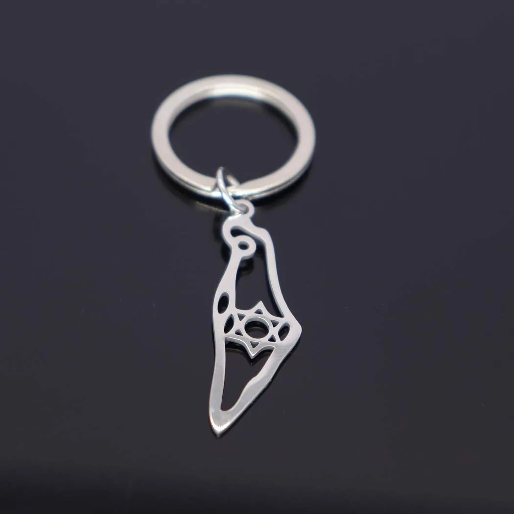 2024 New fashion stainless steel Israel map flower pendant Keychain temperament everything key chain men's and women's accessori