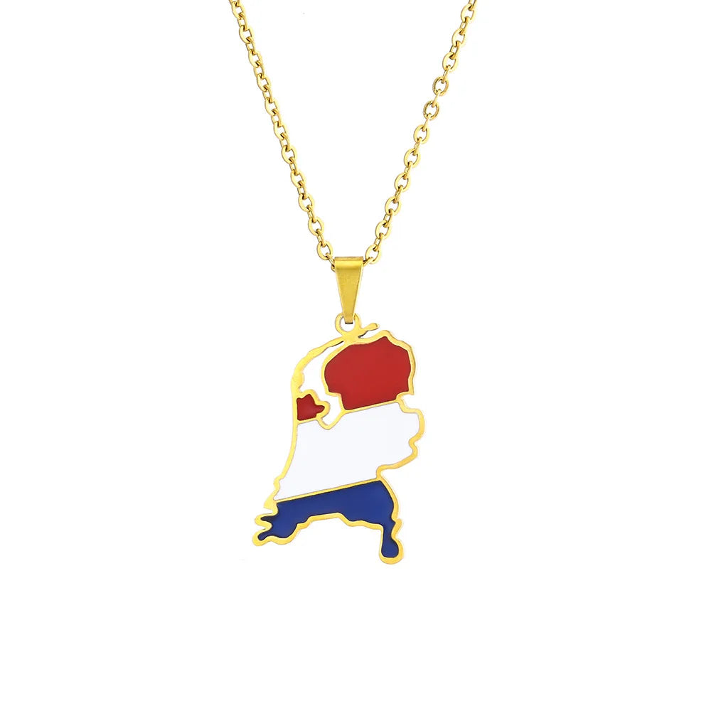 2024 new fashion stainless just vintage Dutch map flag pendant necklace temperament everything collarbone chain birthday anniver