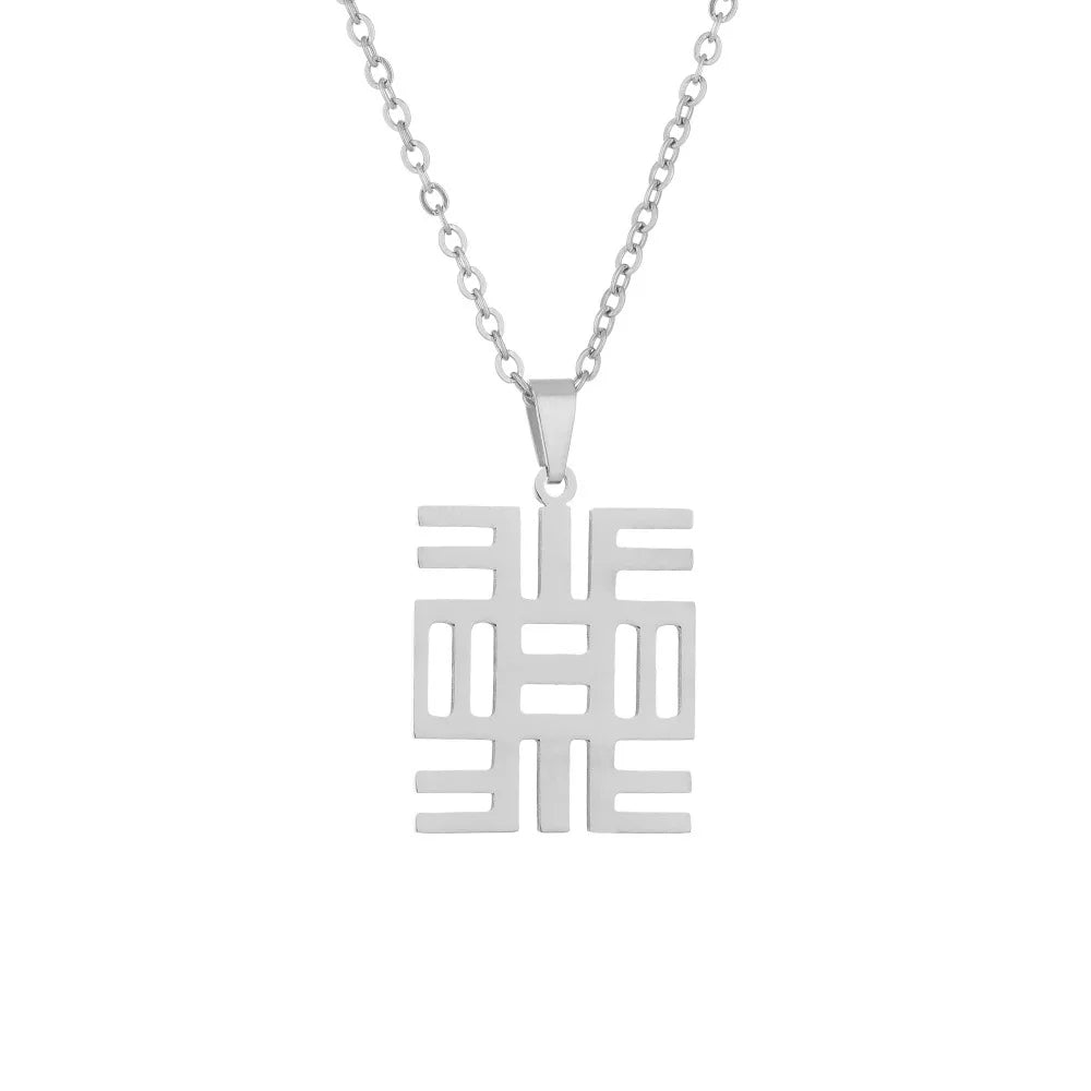 2024 New fashion stainless steel African ancient cultural symbol necklace for women and men couples ethnic style accessories col