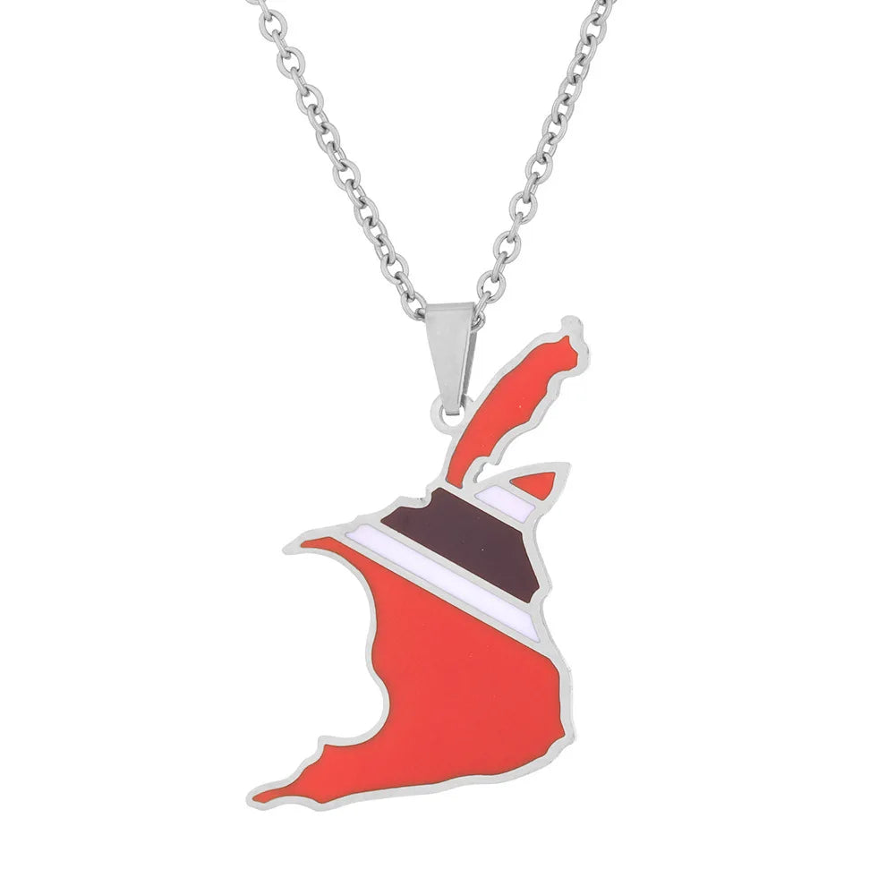 2024 New fashion stainless steel Trinidad and Tobago Map necklace for men and women geometric ethnic style collarbone chain Memo