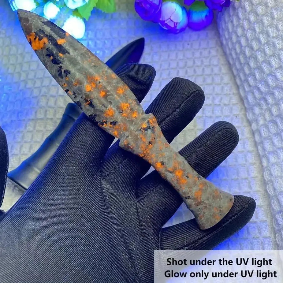 Unique Yooperlite Stone Mystical Dagger Carving - Polished Raw Gemstone witchcraft meditation crystal Knife for Home Decor Gifts
