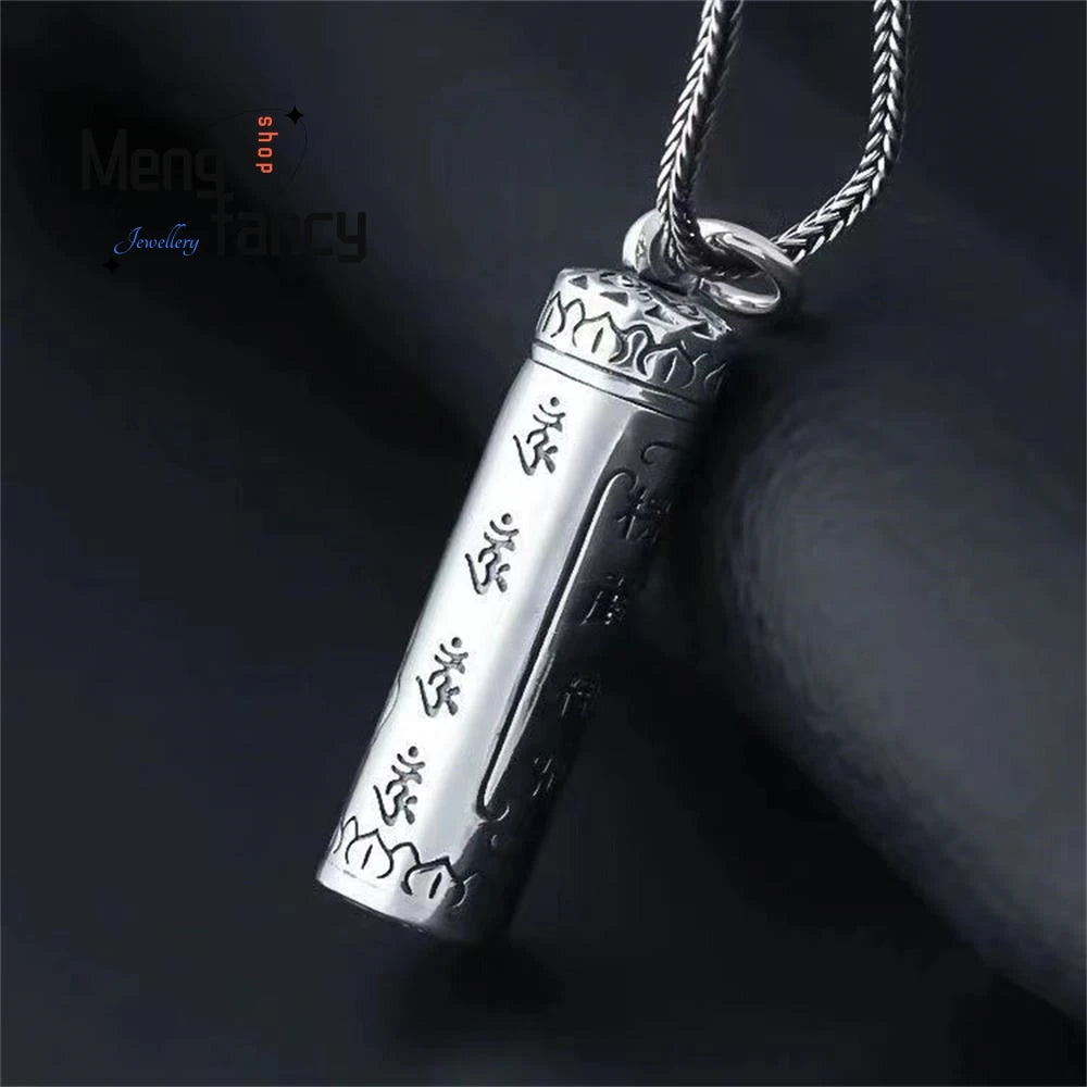 Vintage Ethnic Style Sterling Silver Simple Fashion Shurangama Mantra Buddha's Hand Wu Box Pendant Mascot Exquisite Holiday Gift