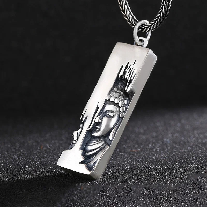 Tathagata Buddha Pendant Men Jewelry Vintage Silver 925 Chain Necklaces Male Retro Lotus Half-faced Buddha Necklace For Women
