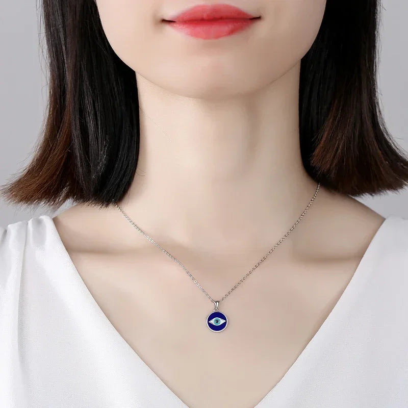 TONGZHE 925 Sterling Silver Pendant Necklace Women Jewelry Blue Stones Lucky Evil Eye Necklace Pave Turquoise Eye Turkey Jewelry
