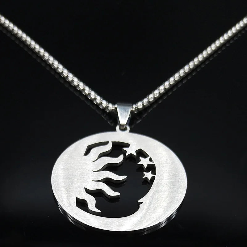 2024 New fashion stone Invisible Moon Crescent Worship necklace men's pendant Pendant Hip stainless steel men's sweater chain je