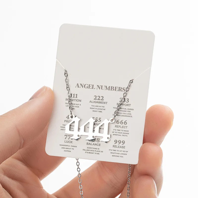 2024 new fashion stainless steel Angel lucky number pendant necklace temperament 100 matching 000-999 collarbone chain accessory
