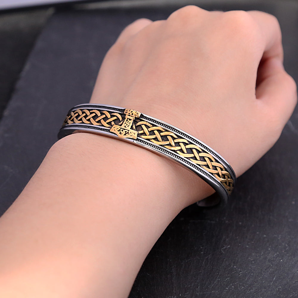 Fashion Retro Nordic Viking Thor's Hammer Bracelet Stainless Steel Open Bracelets Men and Women Punk Amulet Jewelry Wholesale