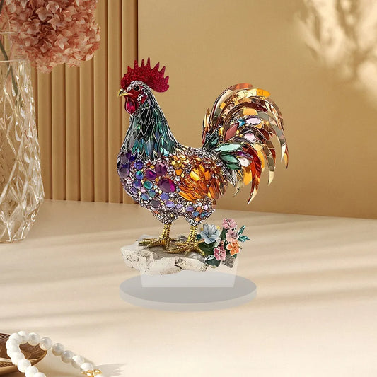 Creative Colorful Beautiful Rooster Ornament Mascot Statue 2D Flat Acrylic Home Bookshelf Office Desktop Decoration Friend Gifts
