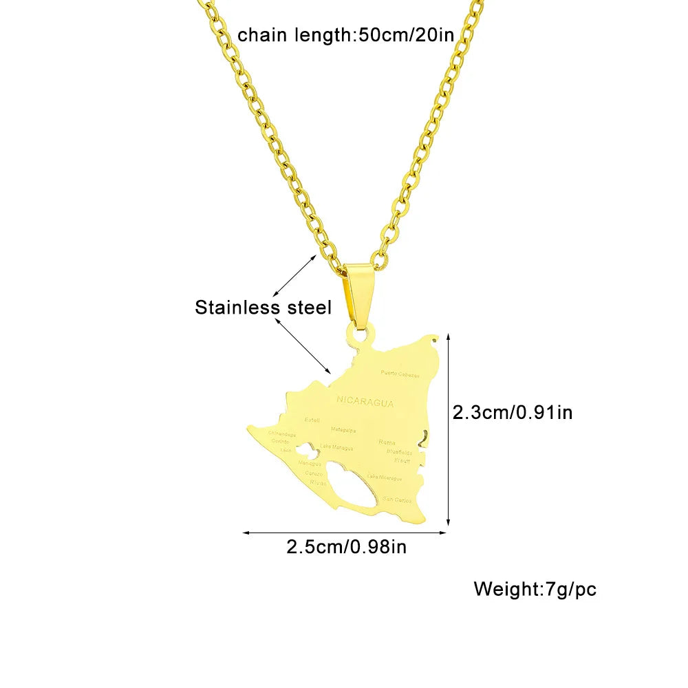 2024 New fashion stainless steel glossy Nicaragua map City necklace for women and men couples ethnic style accessory collarbone