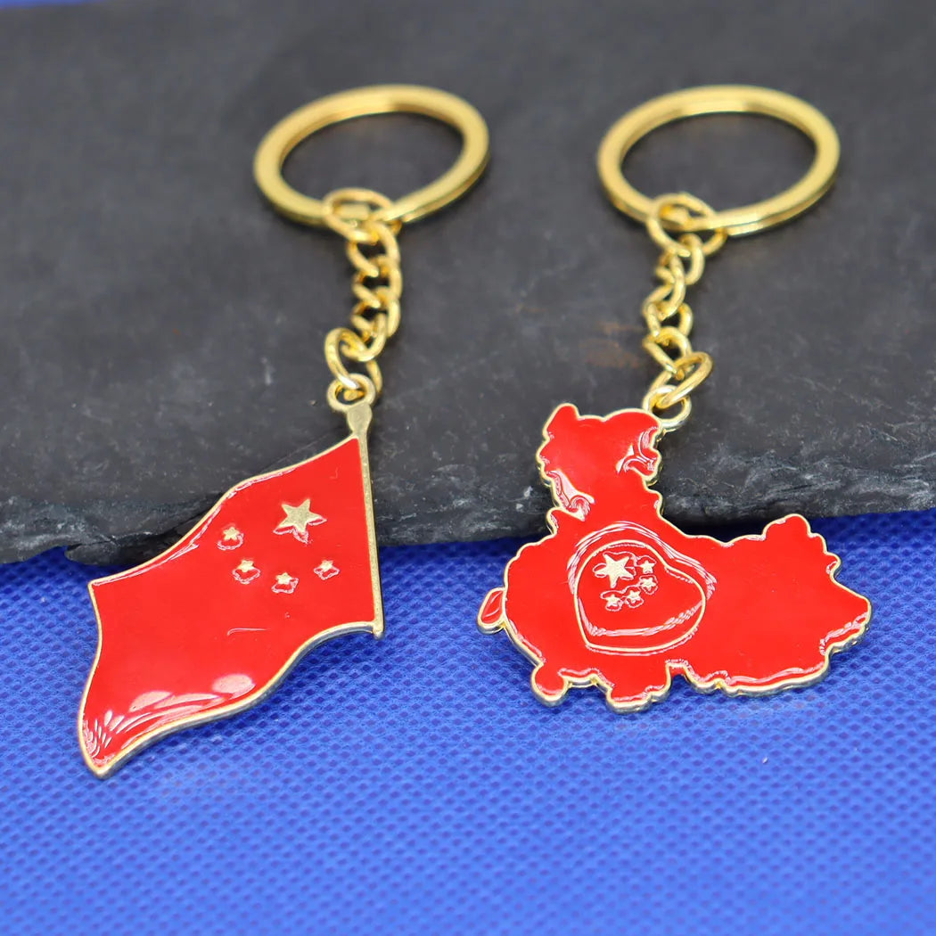 2024 New fashion China flag map keychain pendant men's and women's bags car key chain accessory anniversary small gift