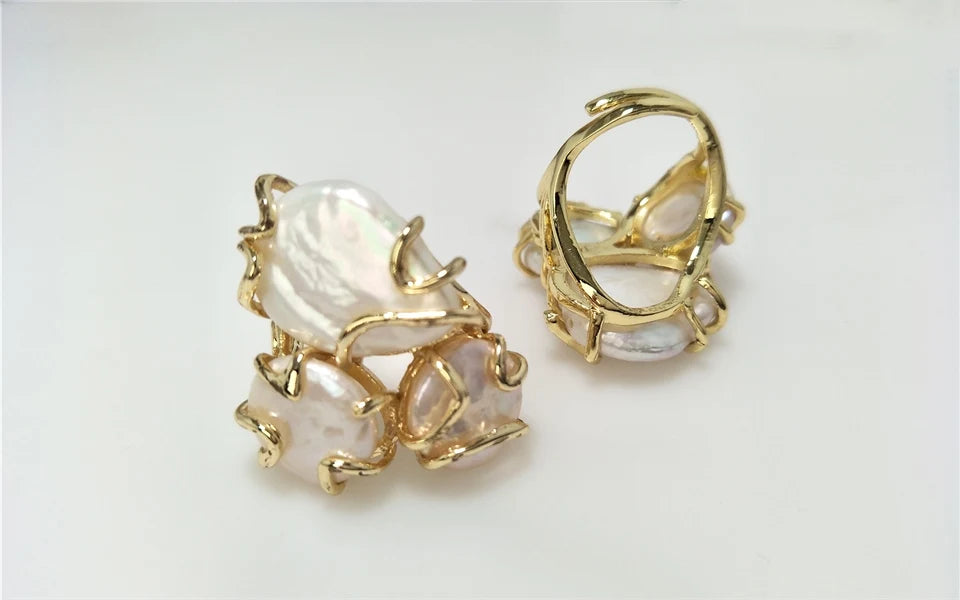 1Pcs Natural Freshwater Pearl Rings,Goden Plated Adjustable Ring Jewelry For Beautiful Women Valentines Gift RG052