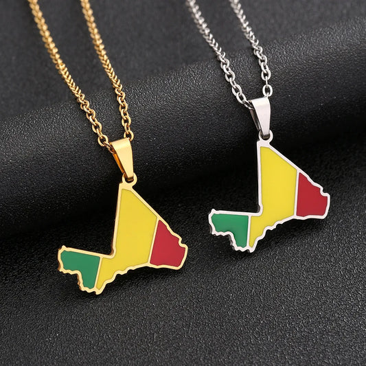 2024 new fashion stainless steel Mali map necklace for men and women geometric ethnic style collarbone chain anniversary small g