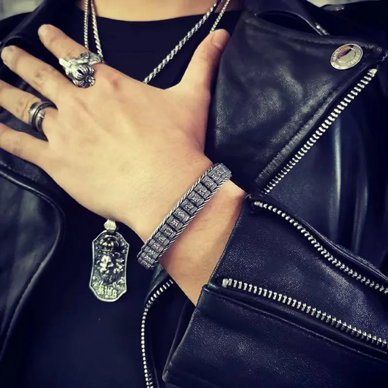 Traditional Tibetan Buddhism Six Character Proverbs Bracelet Six Words Mantra Bangle for Men Lucky Amulet Bracelet VJewelry Gift