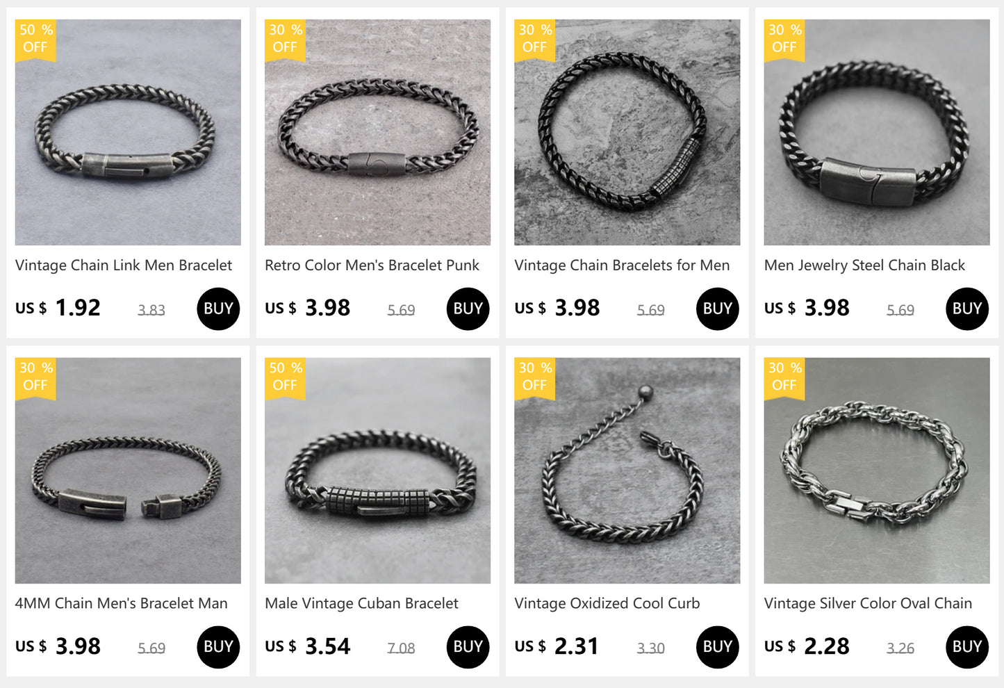 Vintage Chain Link Men Bracelet Handmade Punk Rock Stainless Steel Punk Bracelets Male Hand Jewelry Boyfriend Accessories