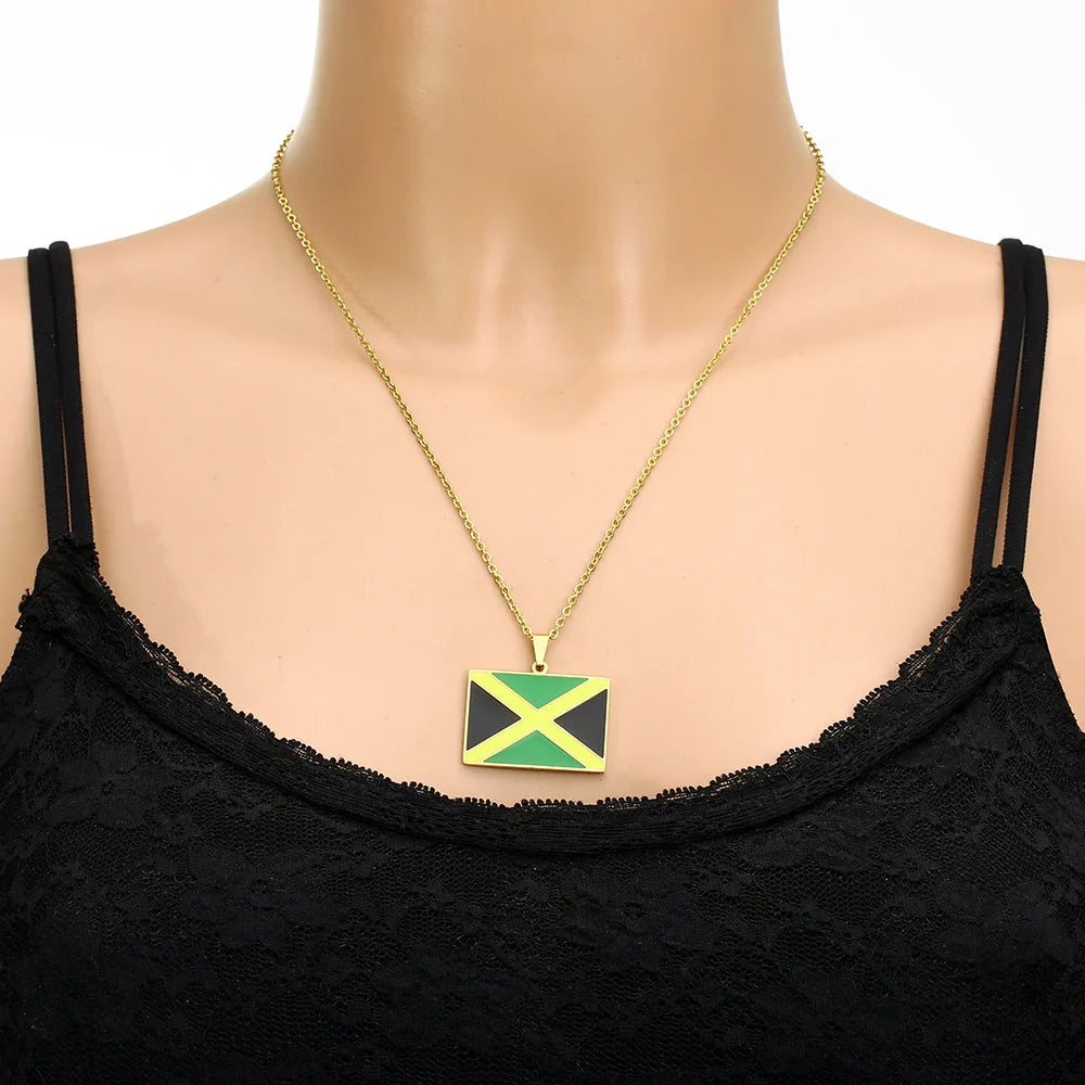 2024 New fashion stainless steel Jamaican flag necklace for women and men couples ethnic style accessory collarbone chain annive