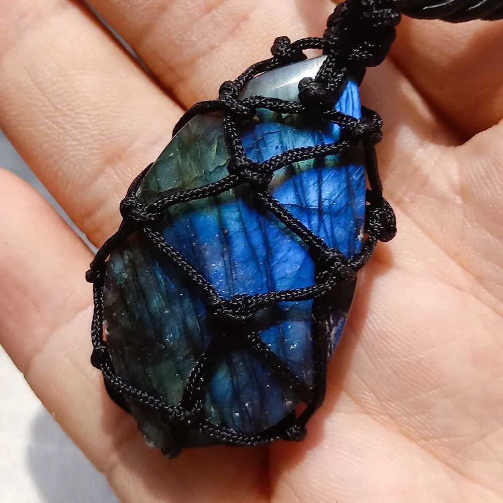1Pc Dragons Heart Labradorite Healing Crystal Pendant Wrap Braid Natural Stone Necklace Chakra Reiki Jewelry Gift for Women Men