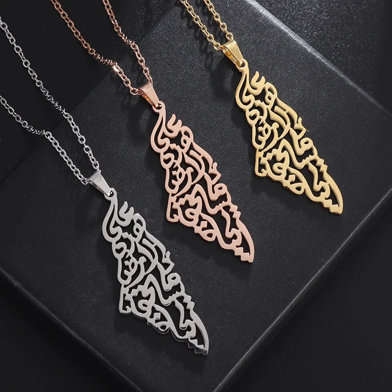 Stylish Peace Map Stainless Steel Pendant Necklace for Men Women Arabic African Jamaican Amulet Jewelry