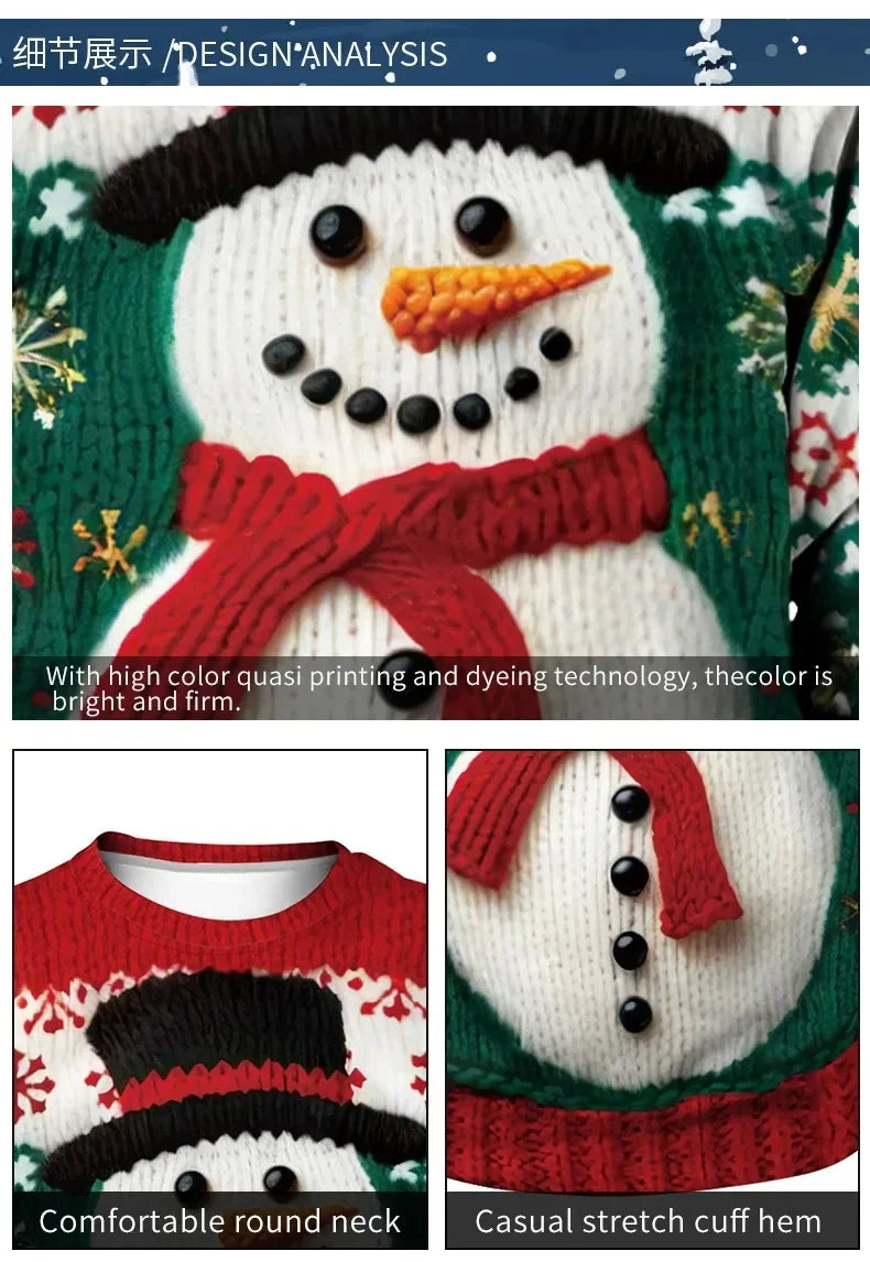 2024 Christmas Couples Sweatshirts Snowman Christmas Tree Pattern Costume Pullovers Winter Jumpers Warm Thicken Streetwear