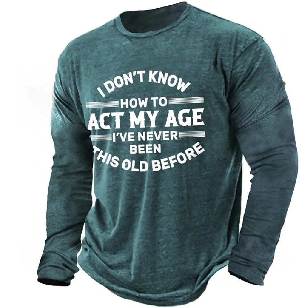 Vintage T-Shirts For Mens Print Cotton Long Sleeve T Shirt Overzied Fashion Clothes Streetwear Casual Top Tee Shirt Men Clothing