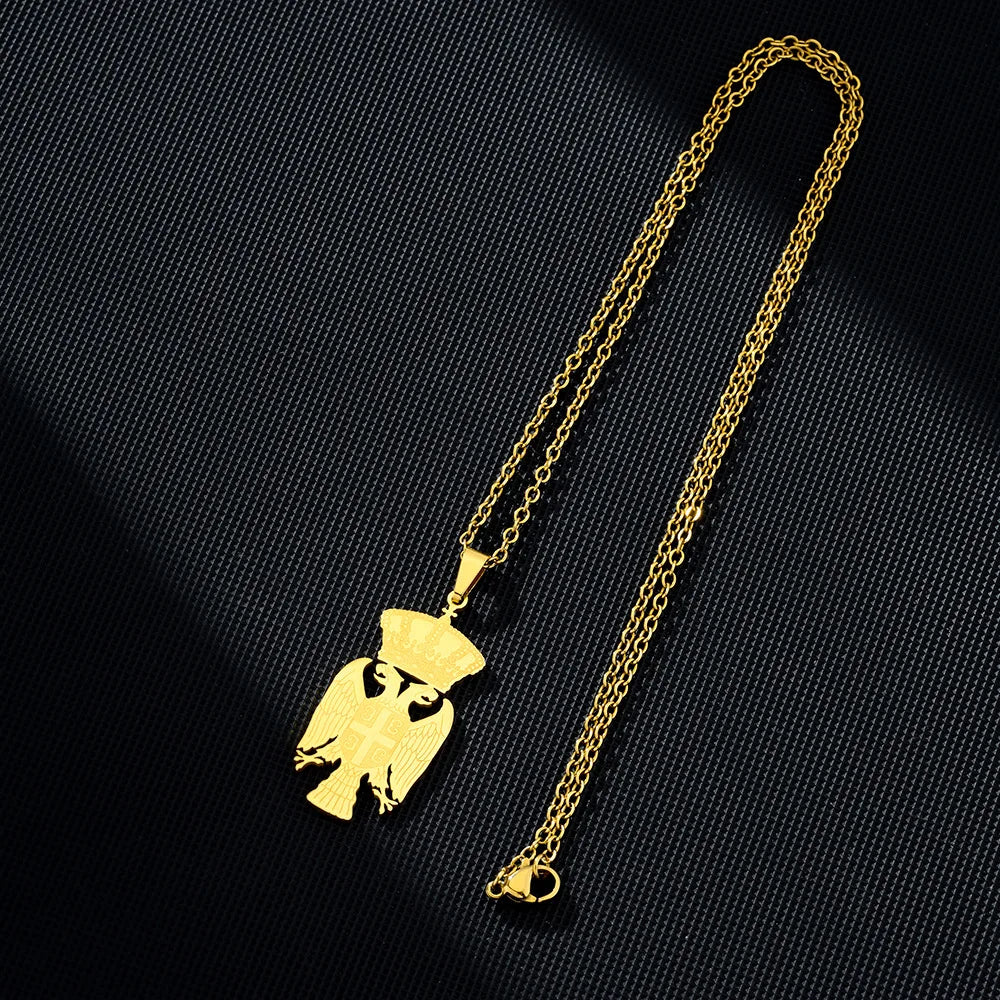 2024 new fashion stainless steel Republic of Serbia eagle pendant necklace temperament everything collarbone chain birthday anni