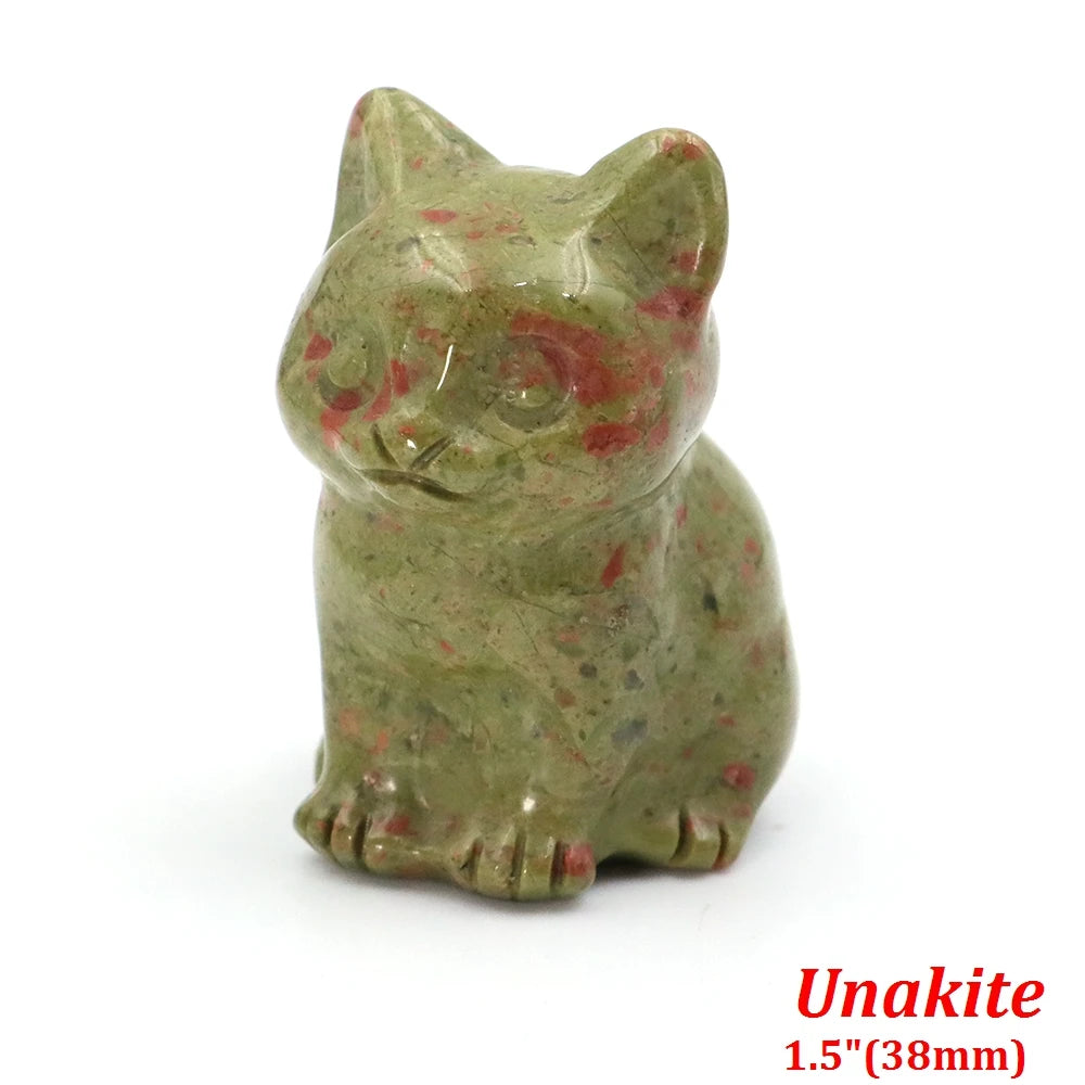 1.5" Cat Figurine Natural Stone Crystal Hand-carved Crystal Animal Statue Chakra Gem DIY Animal Handicrafts Artworks Home Decor