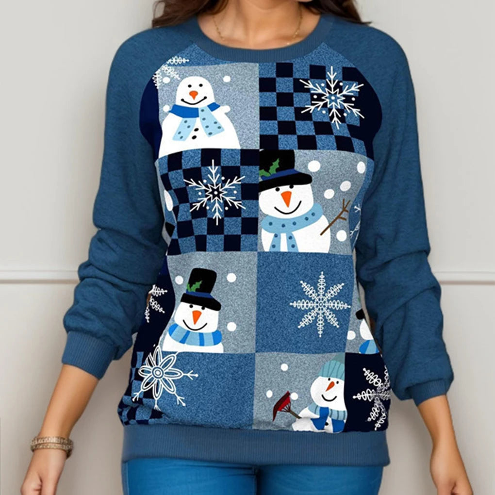 2024 Christmas Series Women’s Autumn and Winter Casual Fashion Printed Long Sleeve Round Neck Pullover Large Size Sweatshirt