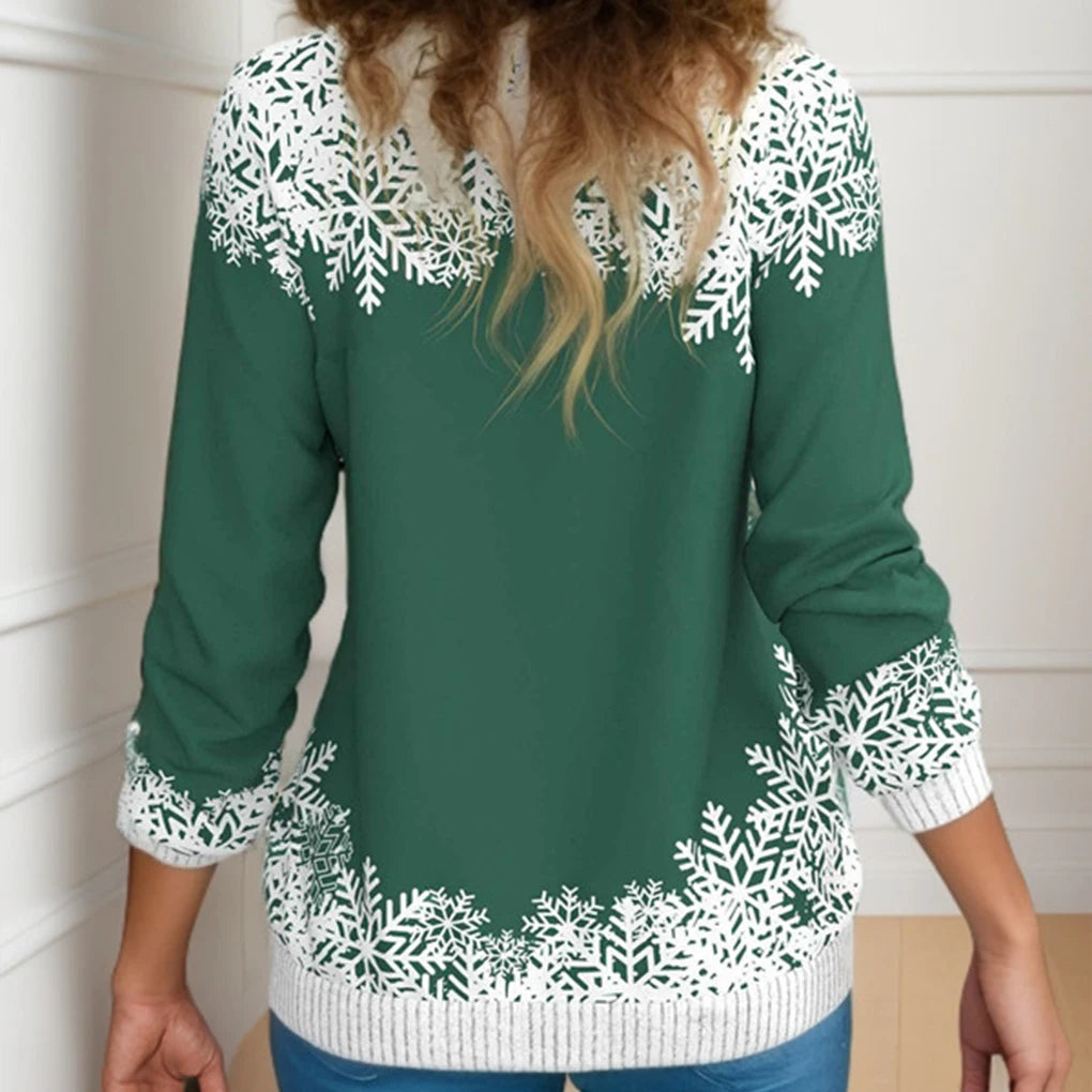 2024 Christmas Series Women’s Autumn and Winter Casual Fashion Printed Long Sleeve Round Neck Pullover Large Size Sweatshirt