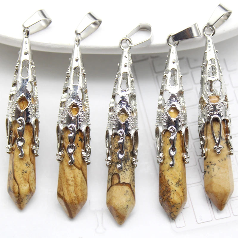 16pcs Crystal Pendulum for Divination Dowsing Natural Gem Stone Amethyst Hexagon Pendant For DIY Jewelry Making Necklace Pendant