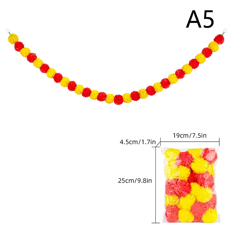 1Pc Indian Style Marigold Flower Garland With Flowers For Day Of The Dead Diwali Home DIY Craft Party Halloween Party Decor