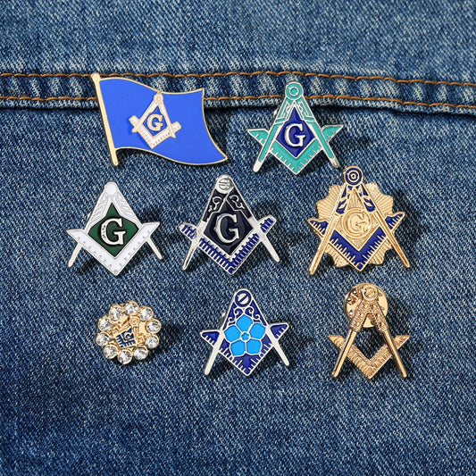 8 Styles Classic Masonic Symbols Enamel Brooches Funny Freemason Emblem Golden Pins