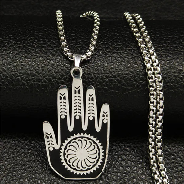 Hamsa Hand of Fatima Stainless Steel Necklaces Men Fatima´s Hand Turkish Eye Necklaces Pendants Jewelry collier homme N933S02