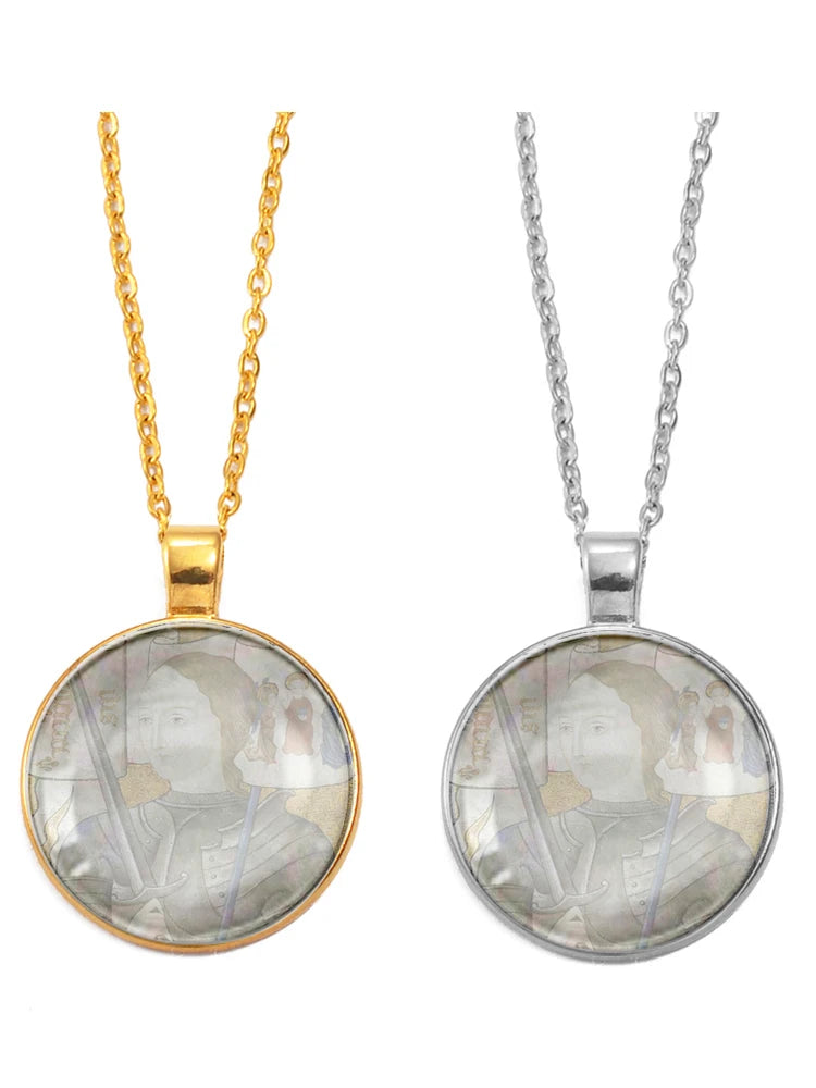 Anniyo Saint Joan of Arc,Patron Saint of France Glass Pendant Necklaces Women Men Jewelry,Maid of Orléans-Jeanne d'Arc #D0040