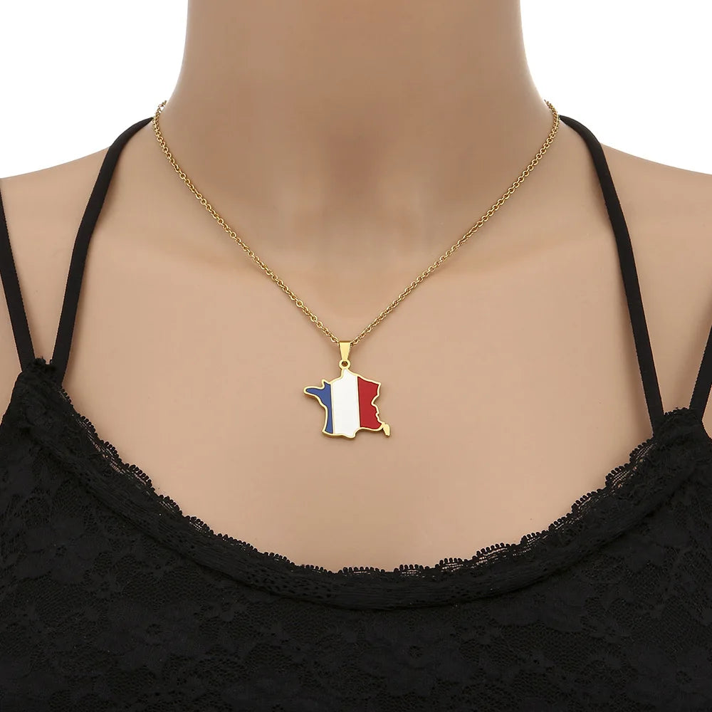 2024 new fashion stainless steel French map necklace for women and men couples ethnic style accessory collarbone chain anniversa