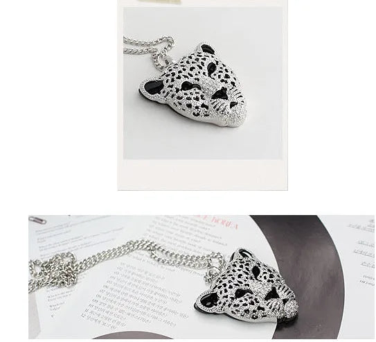 Super Large Alloy Leopard Head Pendant Necklace for Women Hollow Rhinestone Gothic Men's Collar Cuban Chain Halloween Jewelry