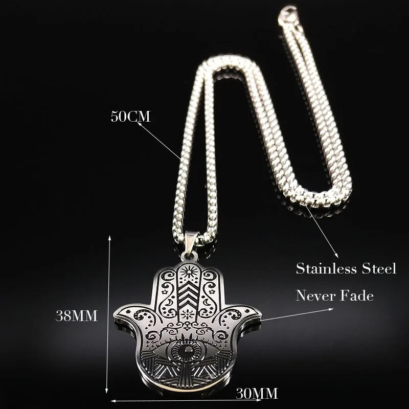 Hamsa Hand of Fatima Stainless Steel Necklaces Men Fatima´s Hand Turkish Eye Necklaces Pendants Jewelry collier homme N933S02