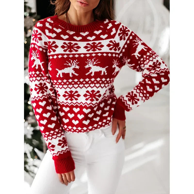 Winter 2025 Women's Christmas Sweater Soft Cute Xmas Look Knitwear Long Sleeve O Neck Jumpers Top Streetwear Y2K Style Pullovers